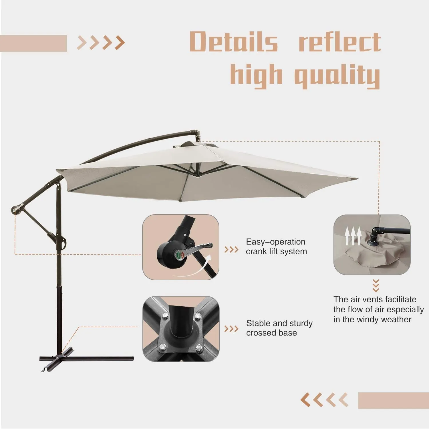 10ft Outdoor Umbrella with Crank and Cross Base