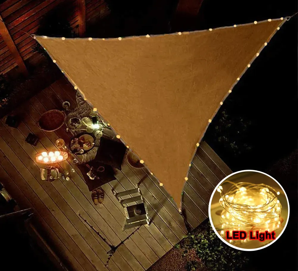 10x10'x10ft Triangle Waterproof Shade Sail Awning Outdoor Romantic Warm 420d Oxford Sun Shade Led Light String