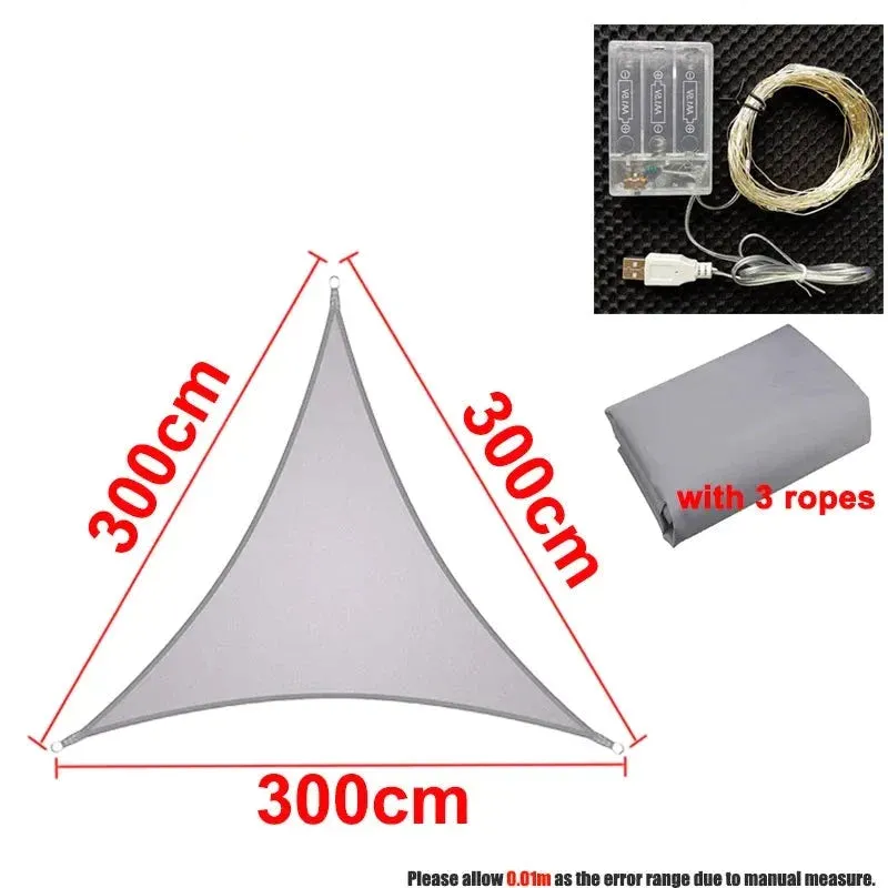 10x10'x10ft Triangle Waterproof Shade Sail Awning Outdoor Romantic Warm 420d Oxford Sun Shade Led Light String