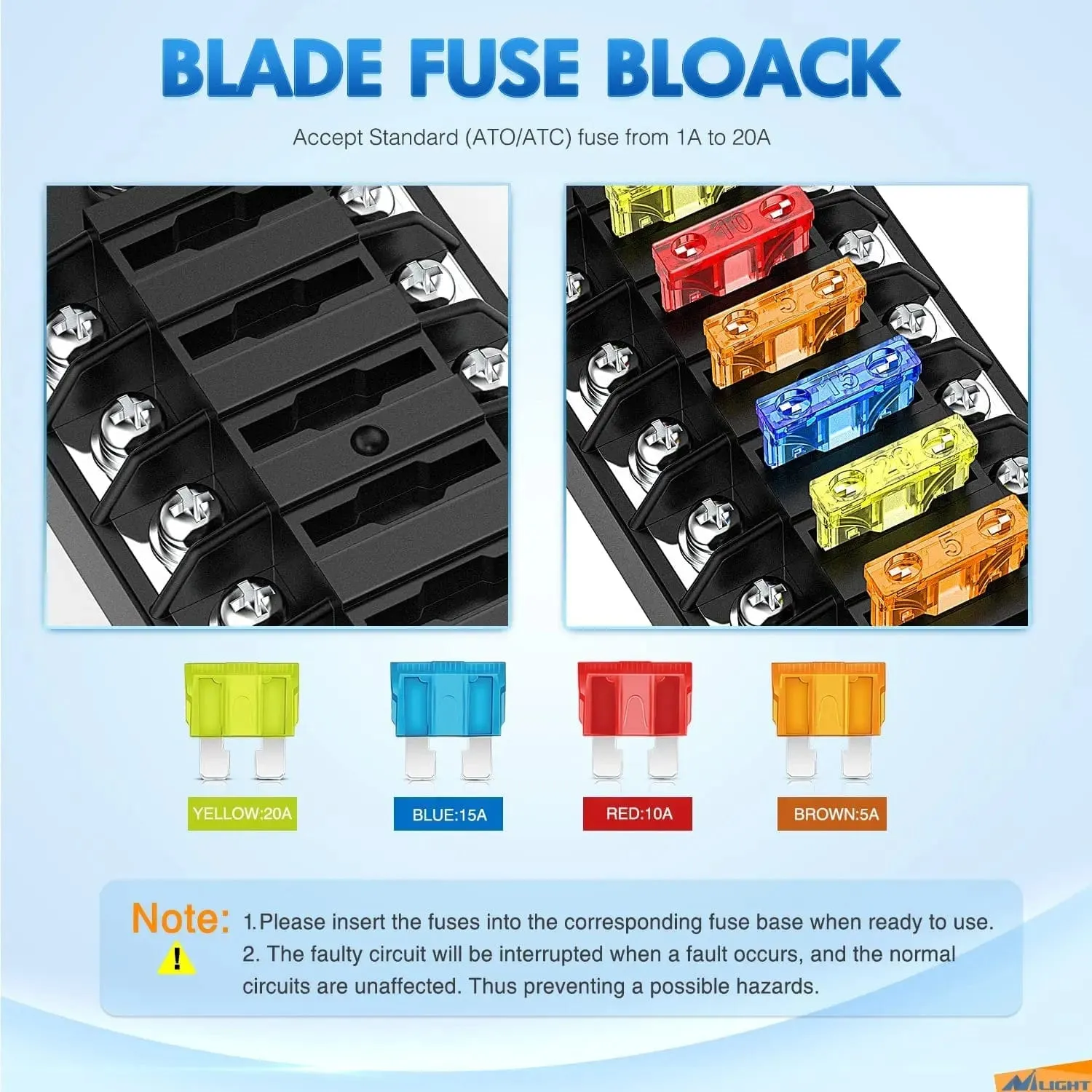 12 Way Fuse Block with Negative Bus 12V Blade Fuse Holder ATC/ATO Standard Fuse Box Label Stickers Waterproof Cover Fuse Panel
