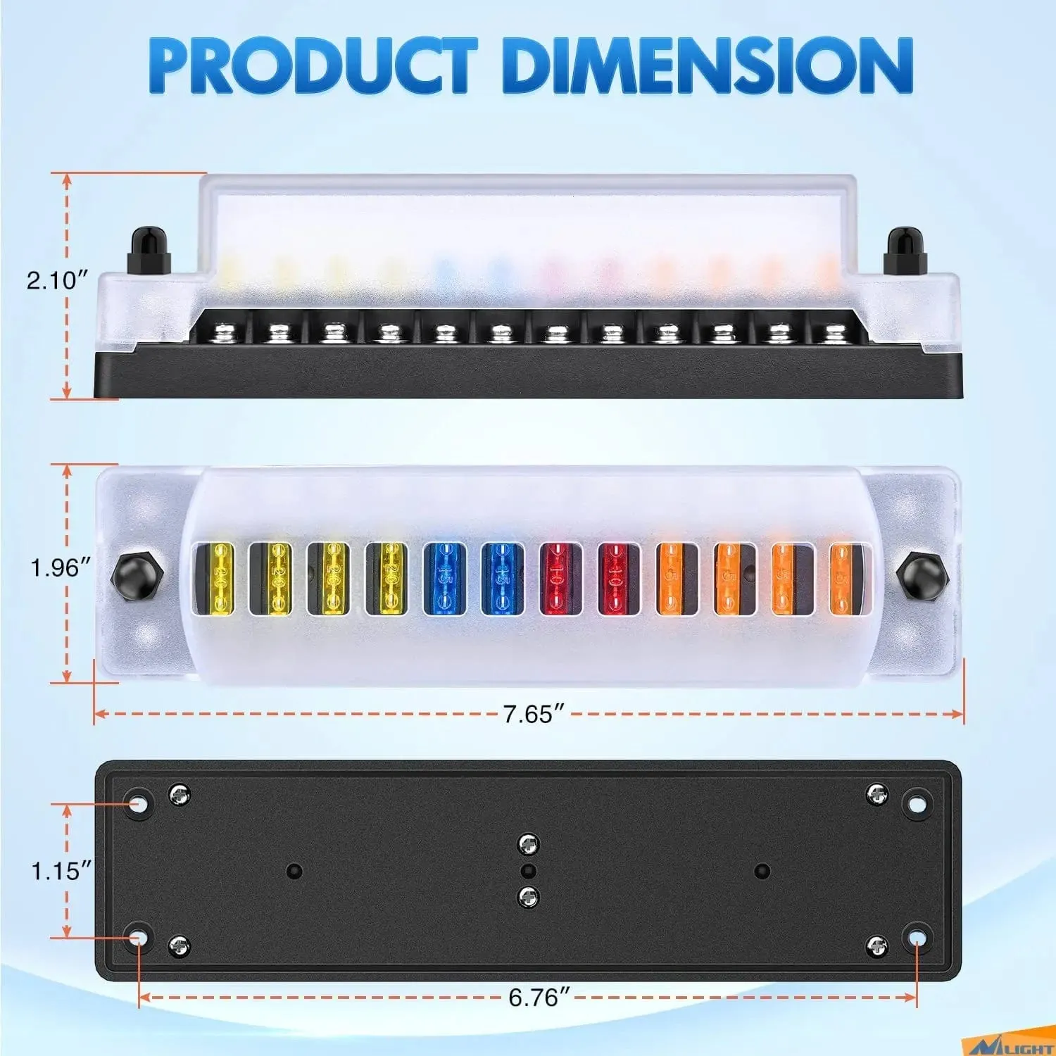 12 Way Fuse Block with Negative Bus 12V Blade Fuse Holder ATC/ATO Standard Fuse Box Label Stickers Waterproof Cover Fuse Panel