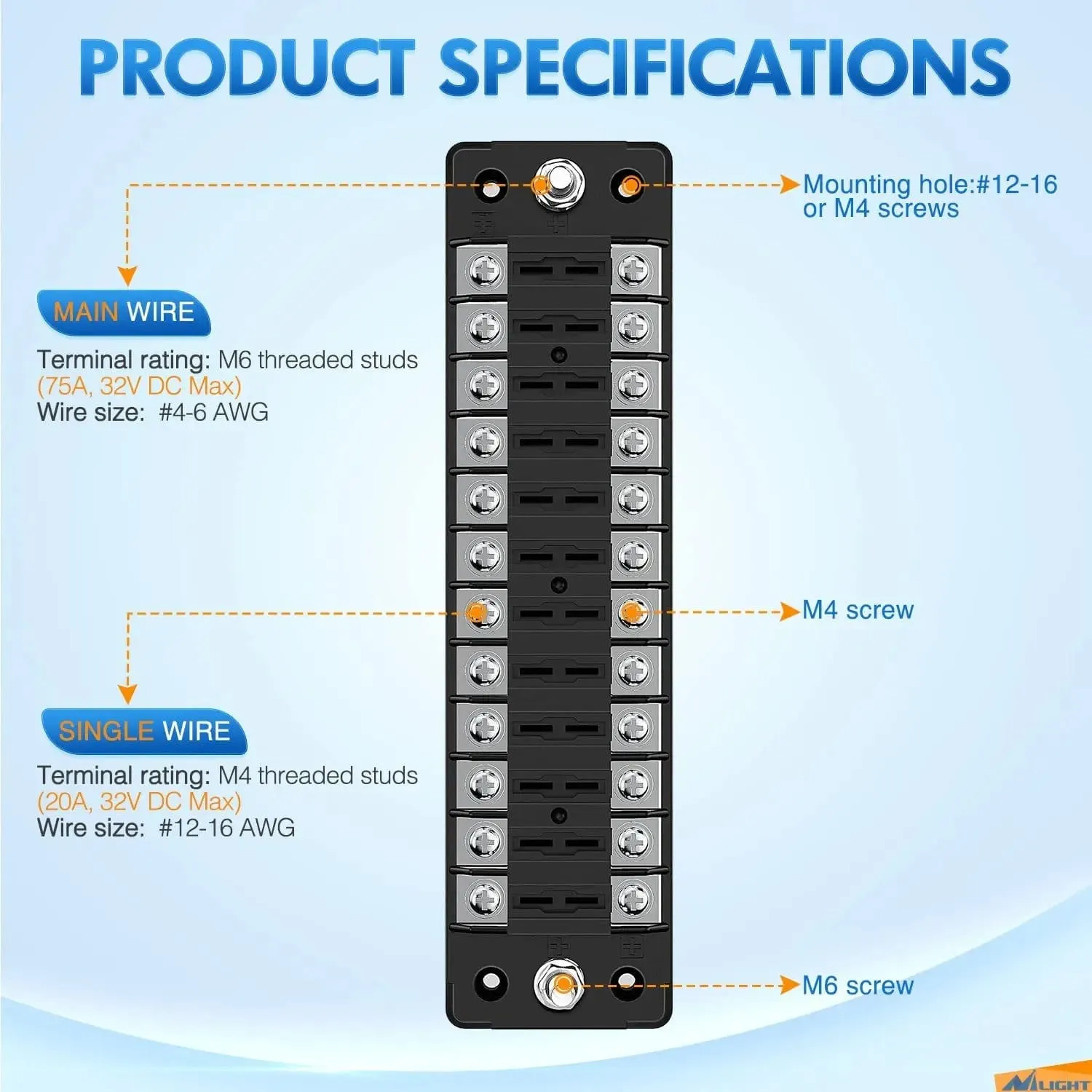 12 Way Fuse Block with Negative Bus 12V Blade Fuse Holder ATC/ATO Standard Fuse Box Label Stickers Waterproof Cover Fuse Panel