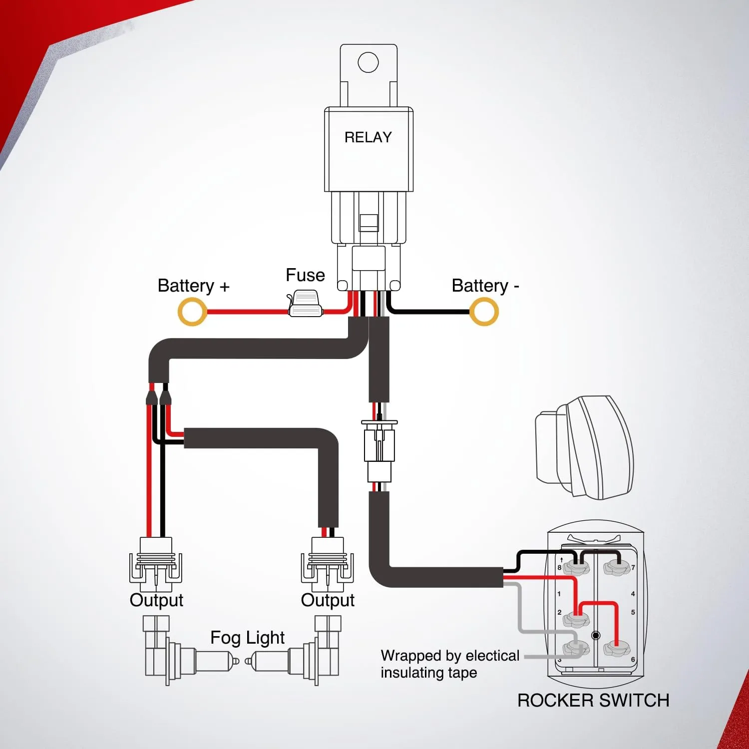 16AWG Wire Harness Kit 12V Heavy Duty 5PIN Rocker Switch Relay Blade Fuse Socket Connector For 9005 9006 9140 9145 HB3 H10 Fog Light Bulbs