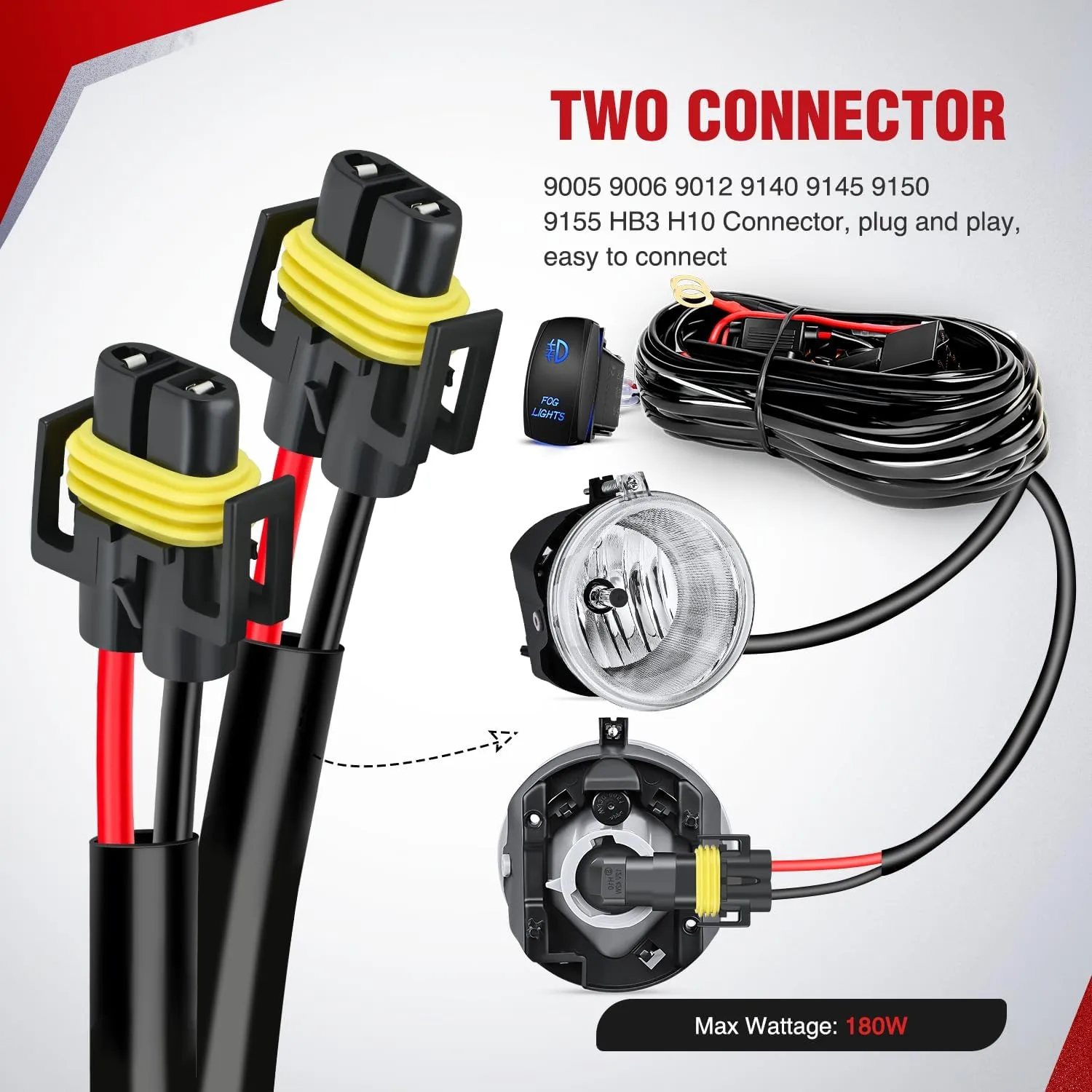 16AWG Wire Harness Kit 12V Heavy Duty 5PIN Rocker Switch Relay Blade Fuse Socket Connector For 9005 9006 9140 9145 HB3 H10 Fog Light Bulbs