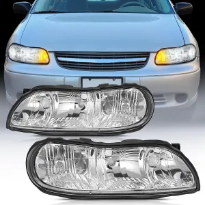 1997-2003 Chevy Malibu 2004-2005 Chevy Classic 1997-1999 Oldsmobile Cutlass Headlight Assembly Chrome Case Reflector Clear Lens
