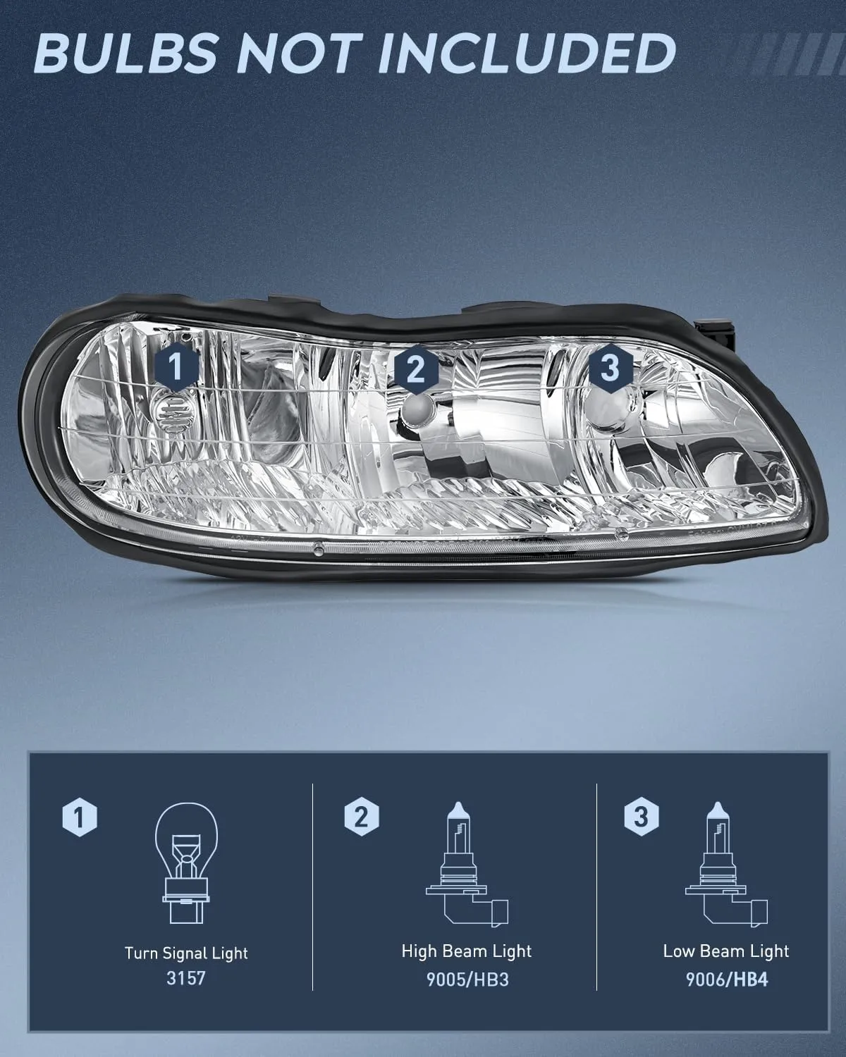 1997-2003 Chevy Malibu 2004-2005 Chevy Classic 1997-1999 Oldsmobile Cutlass Headlight Assembly Chrome Case Reflector Clear Lens