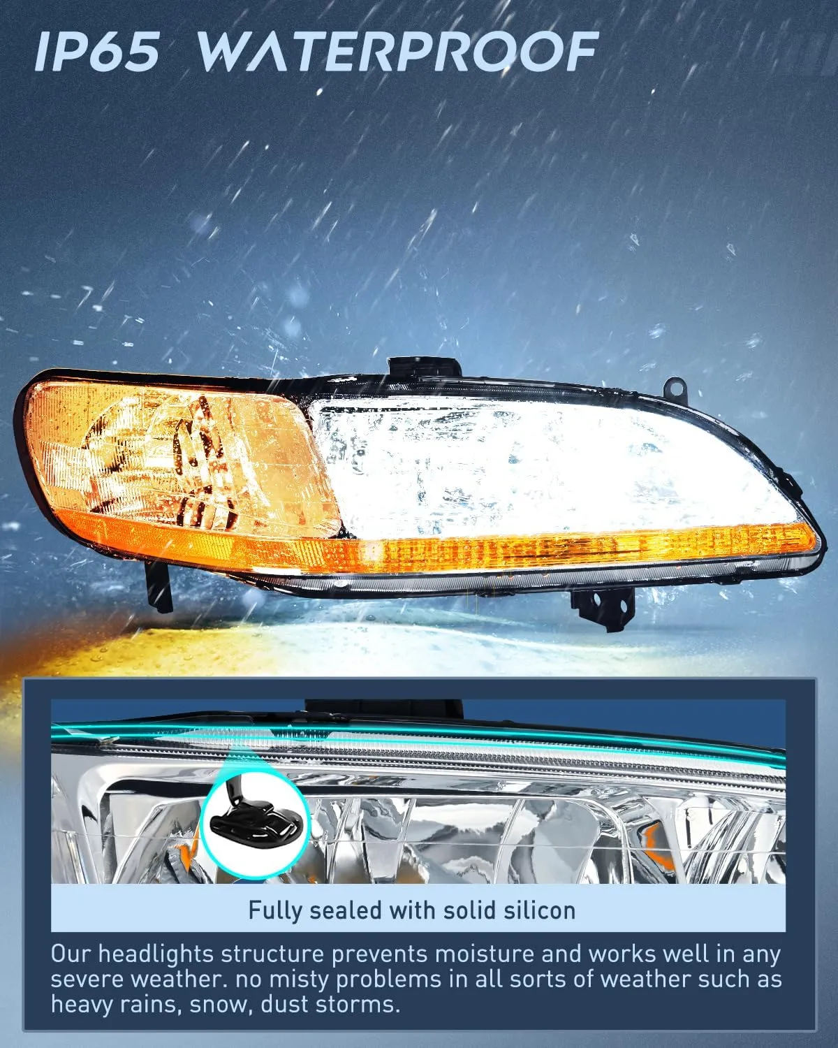 1998-2002 Honda Accord Headlight Assembly Chrome Case Amber Reflector Clear Lens