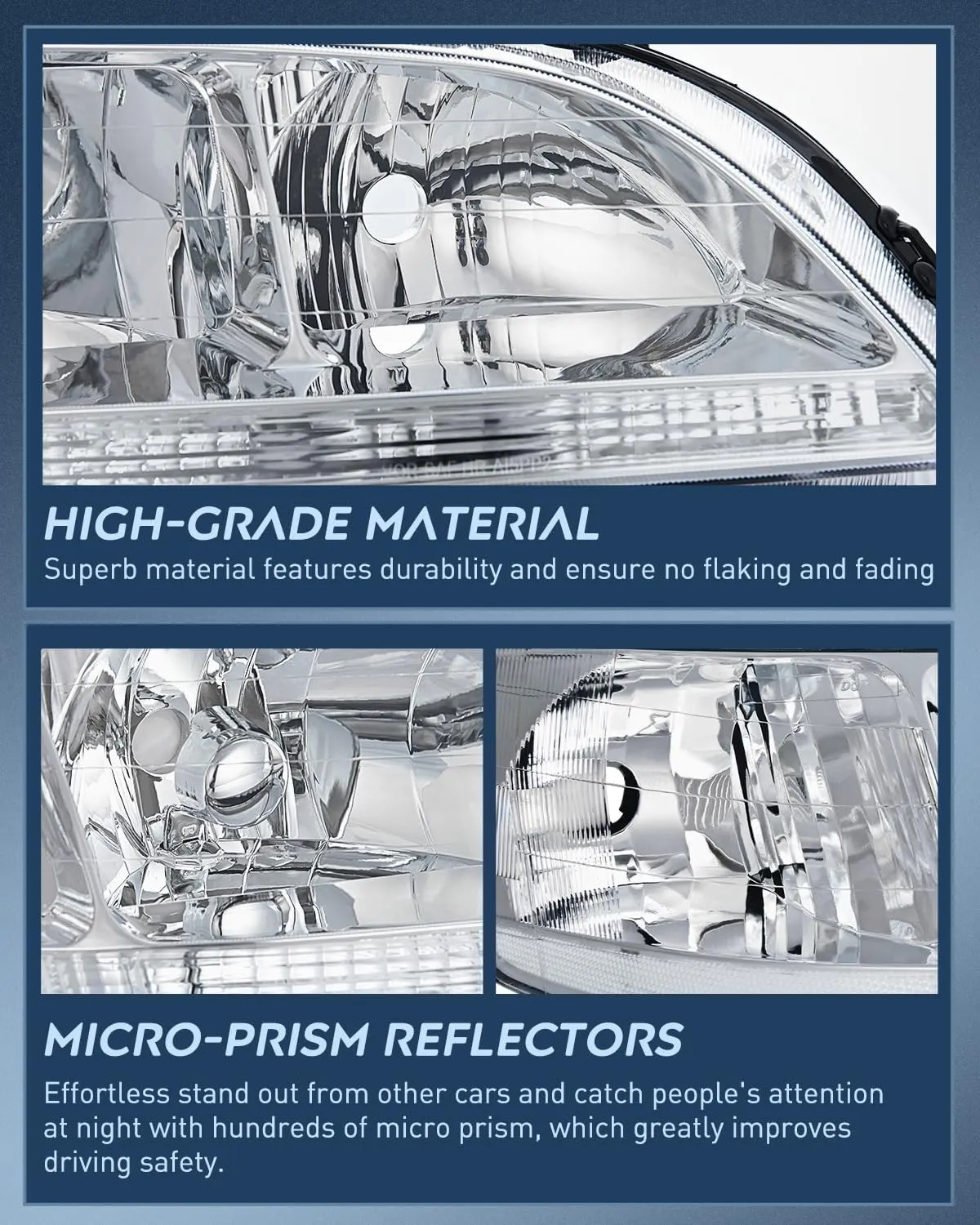 1998-2002 Honda Accord Headlight Assembly Chrome Case Reflector Clear Lens