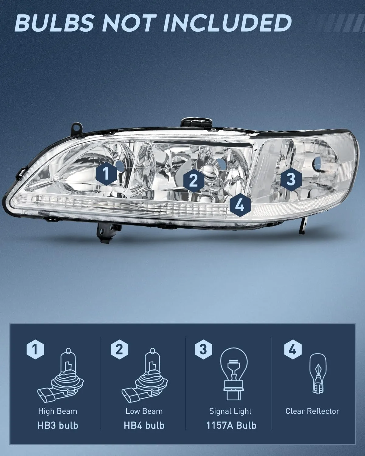 1998-2002 Honda Accord Headlight Assembly Chrome Case Reflector Clear Lens