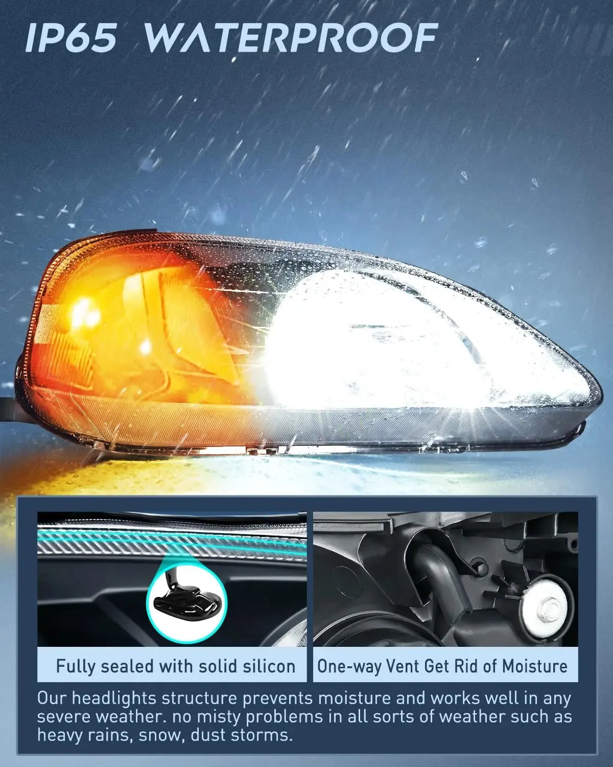 1999 2000 Honda Civic Headlight Assembly Black Case Amber Reflector Clear Lens
