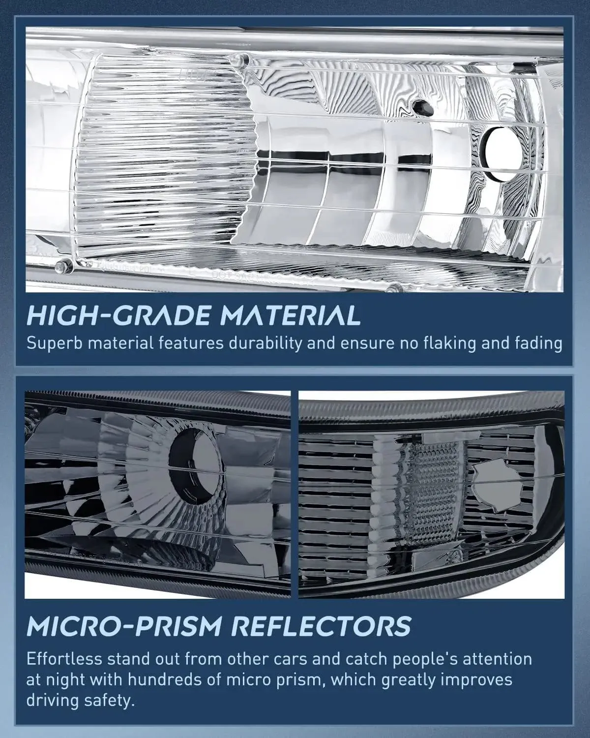 1999-2002 Chevy Silverado Avalanche 1500 1500HD 2500 2500HD 3500 Chevrolet Tahoe Suburban Headlight Assembly Chrome Case Clear Reflector Smoke Lens