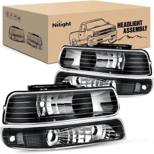 1999-2006 Chevy Silverado Avalanche 1500 1500HD 2500 2500HD 3500 Chevrolet Tahoe Suburban Headlight Assembly Black Case Clear Reflector