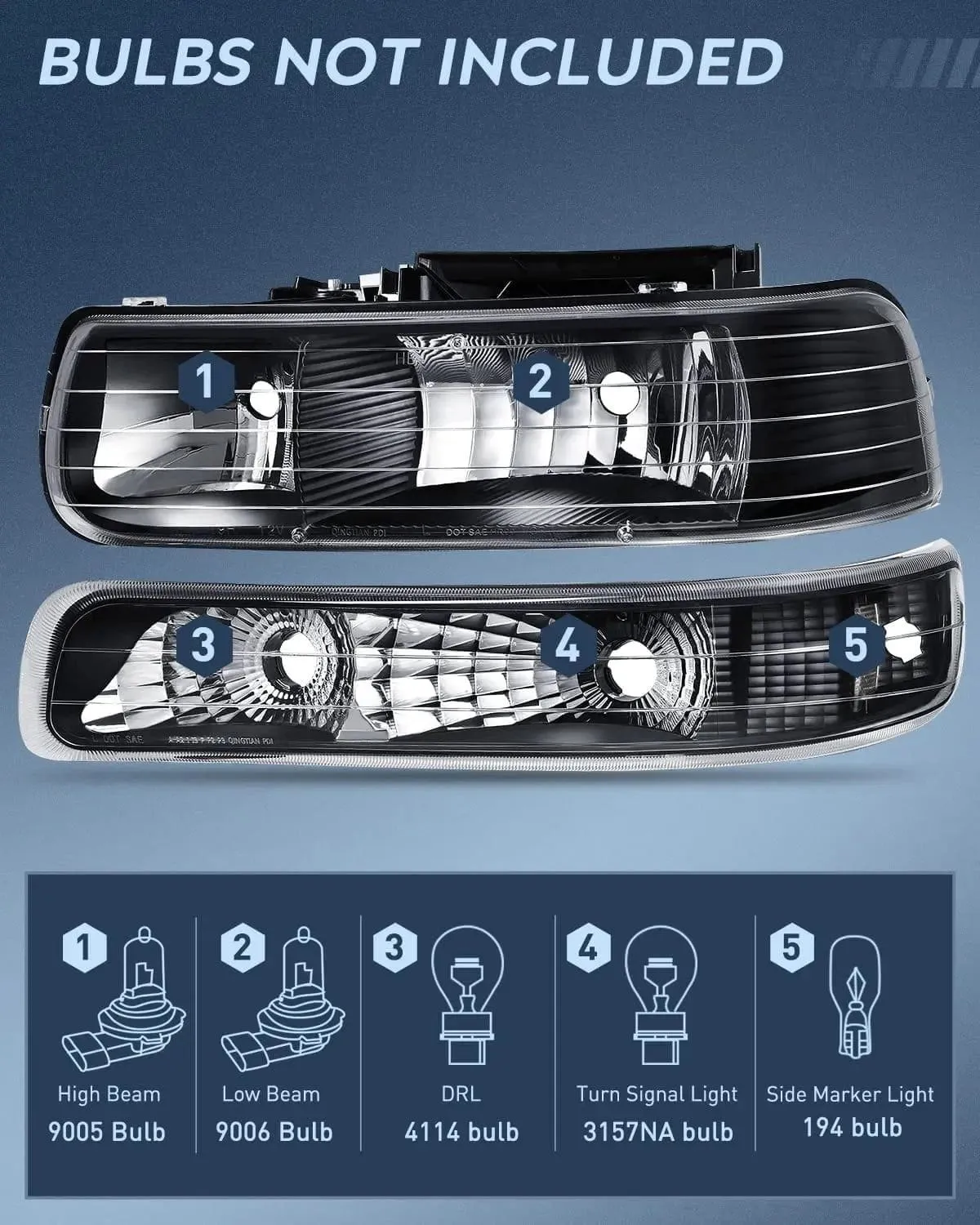 1999-2006 Chevy Silverado Avalanche 1500 1500HD 2500 2500HD 3500 Chevrolet Tahoe Suburban Headlight Assembly Black Case Clear Reflector