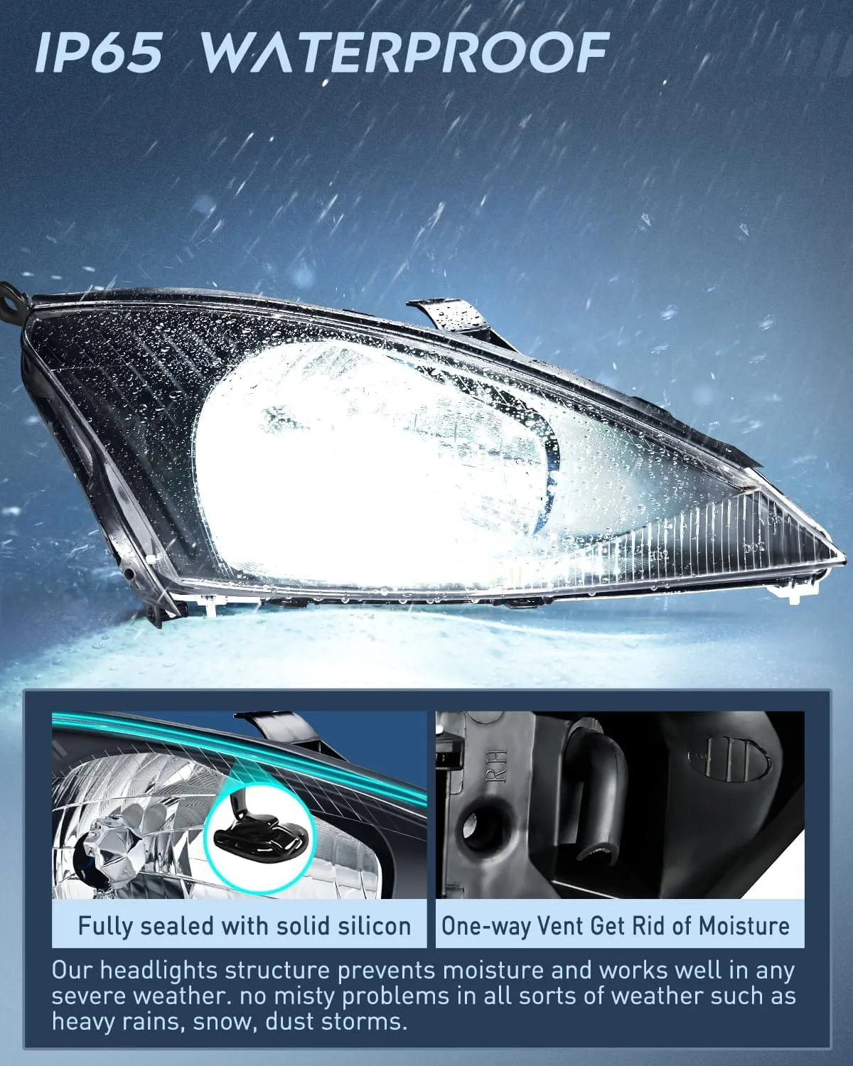 2000-2004 Ford Focus Headlight Assembly Black Housing Clear Reflector Upgraded Clear Lens