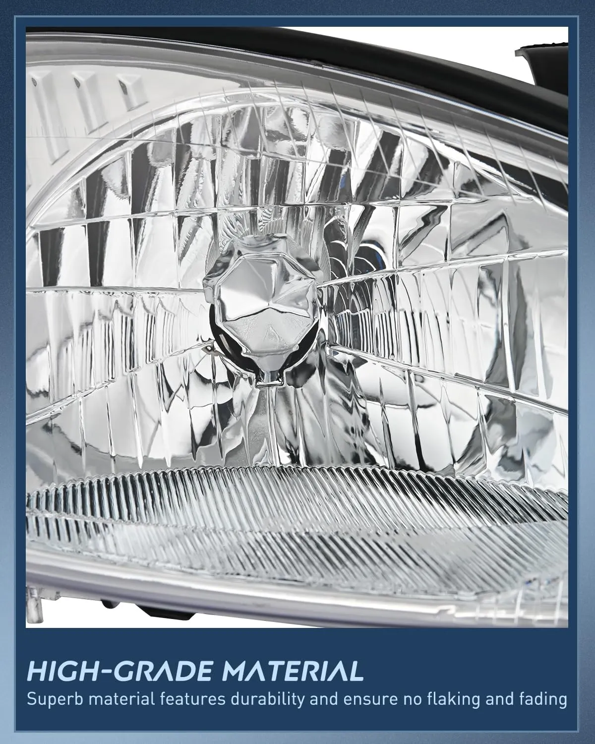 2000-2004 Ford Focus Headlight Assembly Chrome Housing Clear Reflector Upgraded Clear Lens