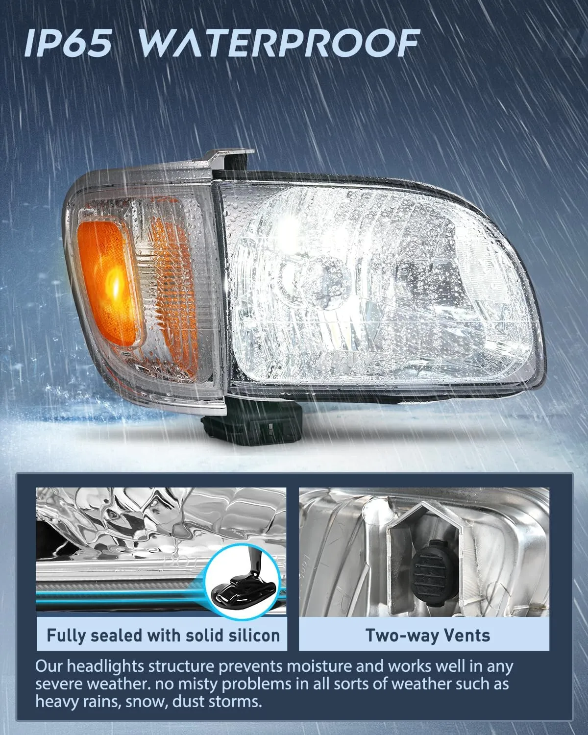 2001-2004 Toyota Tacoma Headlight Assembly Chrome Case Amber Reflector