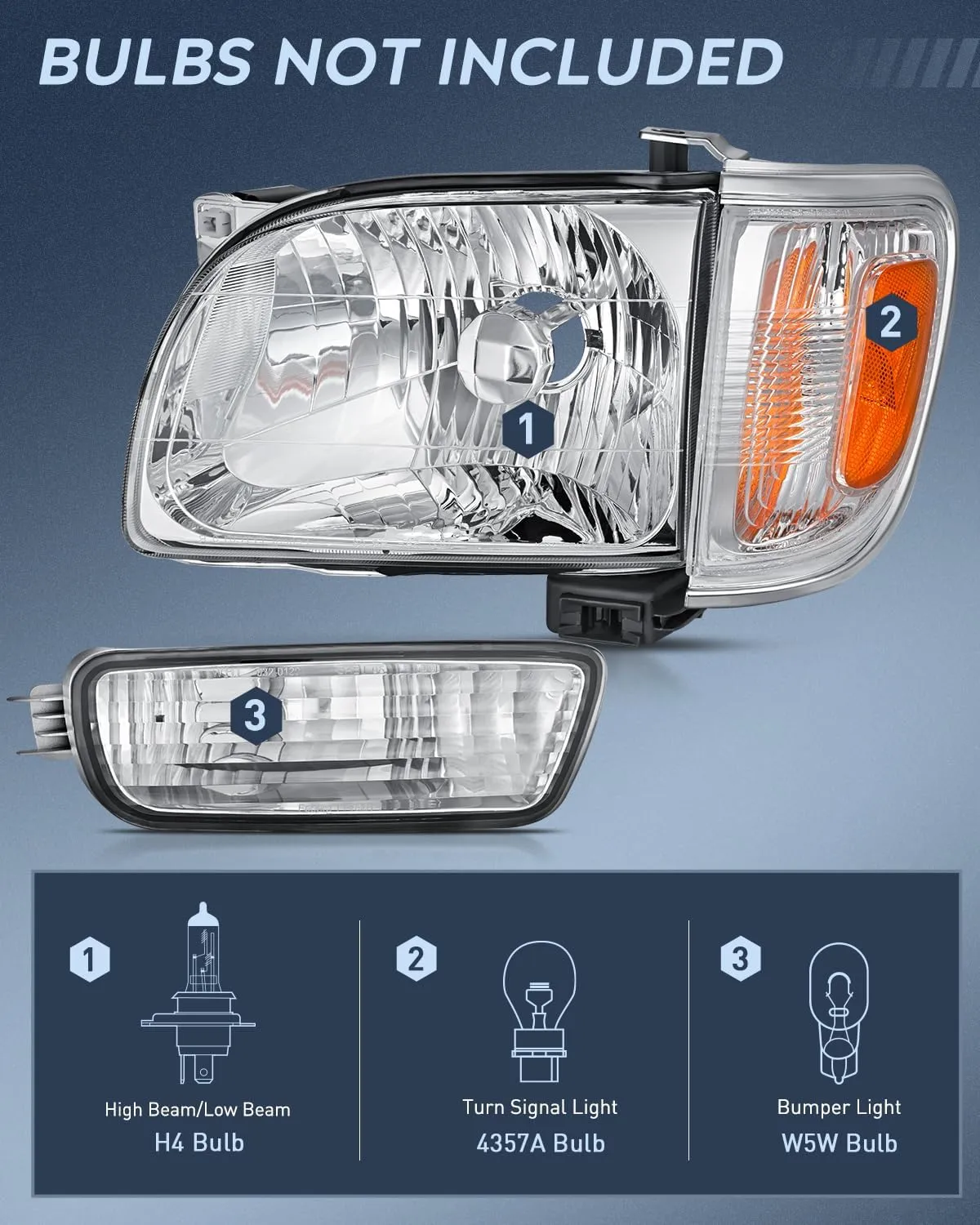 2001-2004 Toyota Tacoma Headlight Assembly Chrome Case Amber Reflector