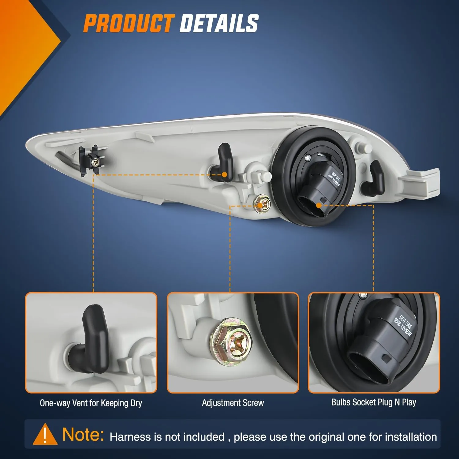 2002-2004 Toyota Camry 2005-2008 Corolla 2002 2003 Solara Fog Light Assembly Clear Lens 9006 55W Bulbs