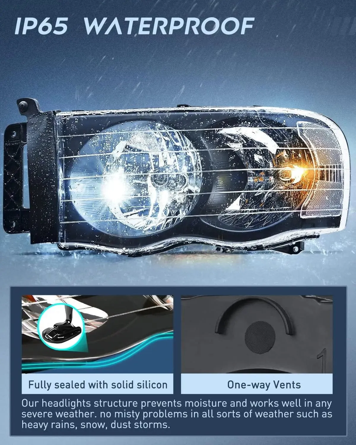 2002-2005 Dodge Ram 1500 2500 3500 Headlight Assembly Black Case Clear Reflector