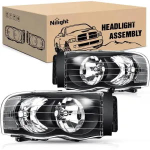 2002-2005 Dodge Ram 1500 2500 3500 Headlight Assembly Black Case Clear Reflector