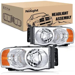 2002-2005 Dodge Ram 1500 2500 3500 Headlight Assembly Chrome Case Amber Reflector