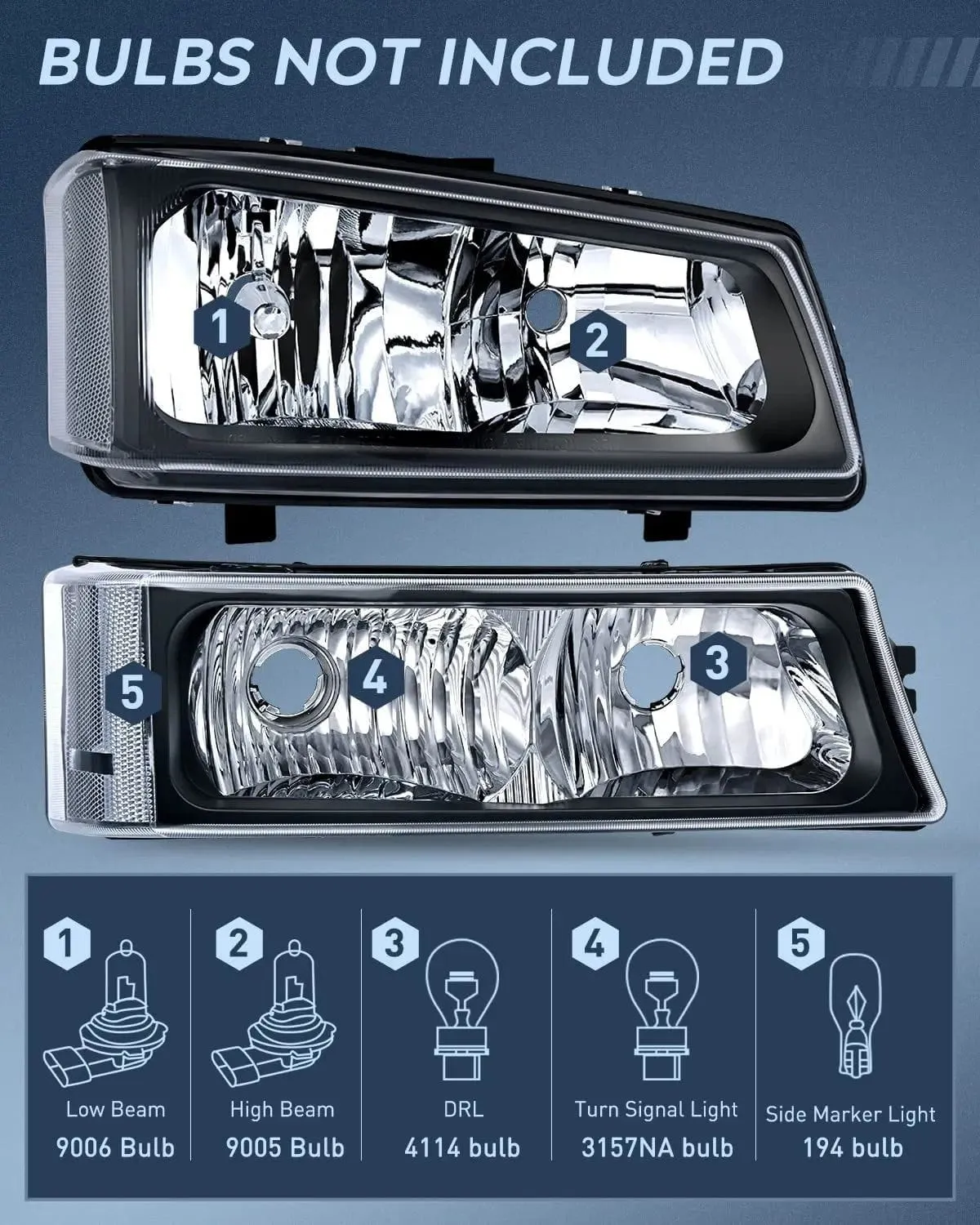 2003-2006 Chevy Silverado Avalanche 1500 1500HD 2500 2500HD 3500 Headlight Assembly Black Case Clear Reflector