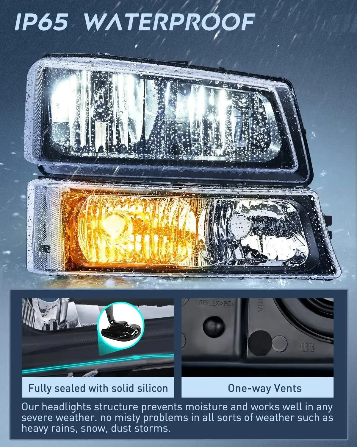 2003-2006 Chevy Silverado Avalanche 1500 1500HD 2500 2500HD 3500 Headlight Assembly Black Case Clear Reflector