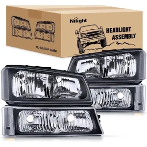 2003-2006 Chevy Silverado Avalanche 1500 1500HD 2500 2500HD 3500 Headlight Assembly Black Case Clear Reflector