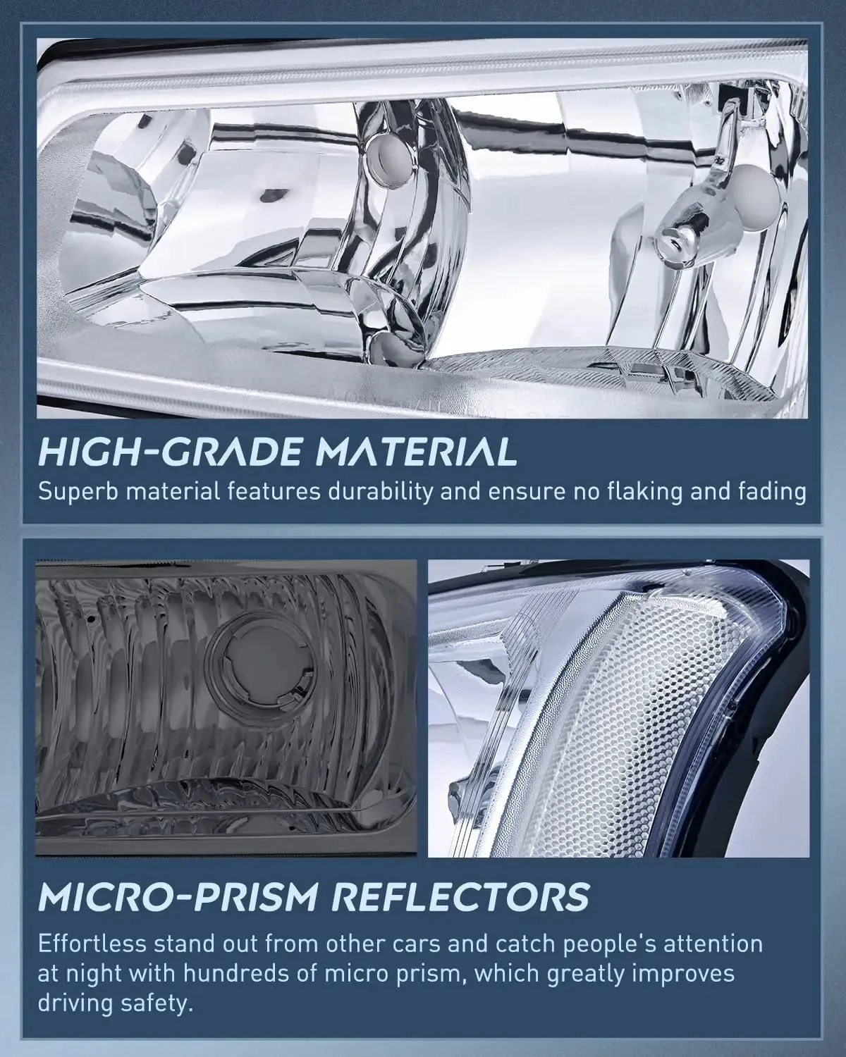 2003-2006 Chevy Silverado Avalanche 1500 1500HD 2500 2500HD 3500 Headlight Assembly Chrome Case Clear Reflector Smoke Lens