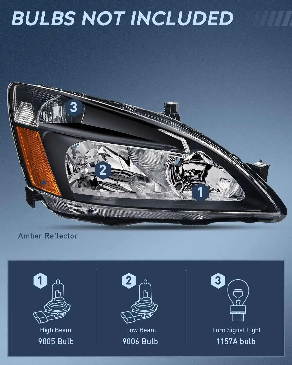 2003-2007 Honda Accord Headlight Assembly Black Case Amber Reflector