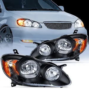 2003-2008 Toyota Corolla Headlight Assembly Black Case Amber Reflector
