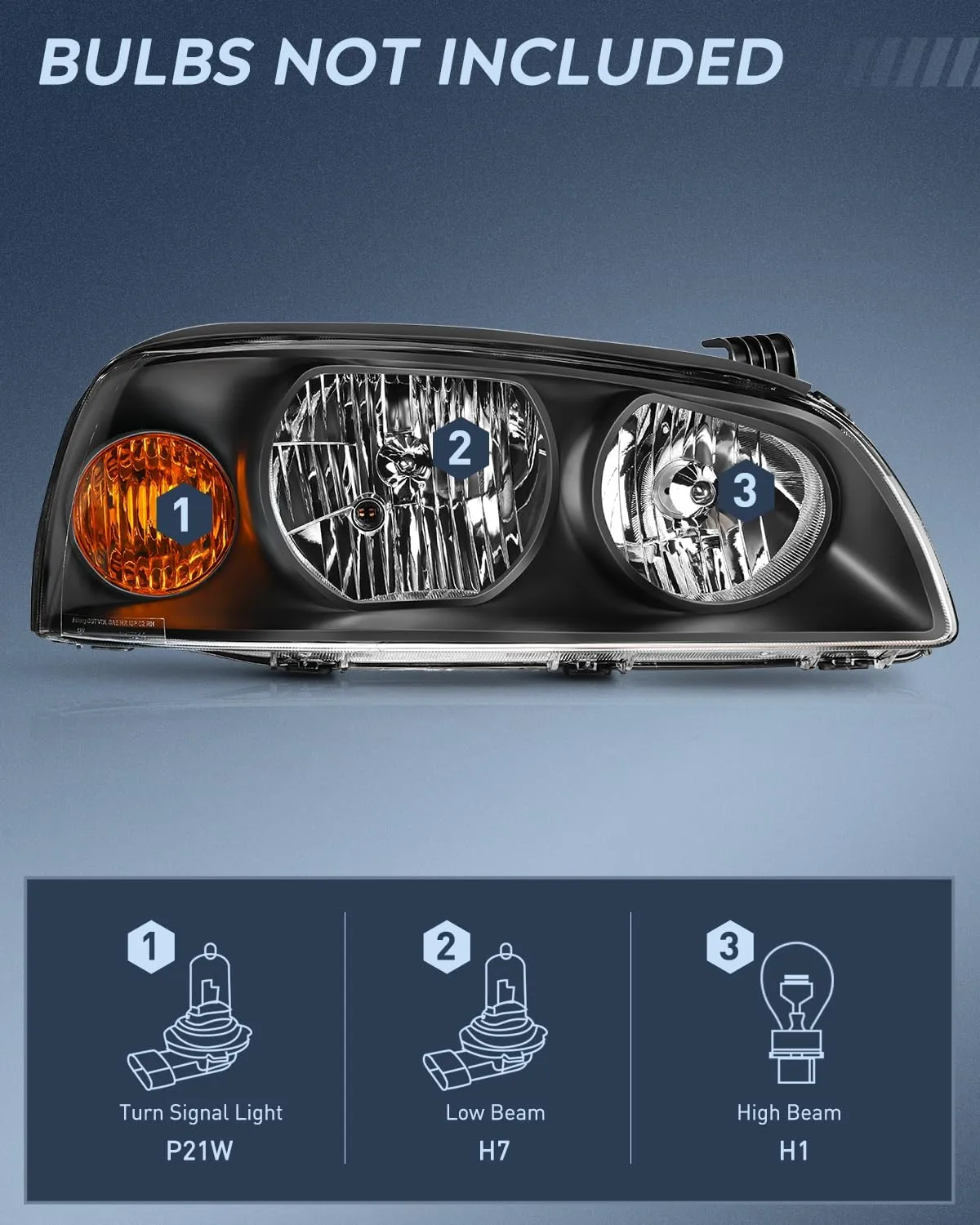 2004-2006 Hyundai Elantra Headlight Assembly Black Housing Amber Reflector