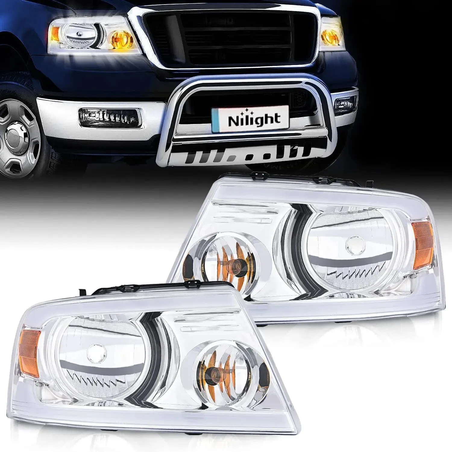 2004-2008 Ford F150 2006-2008 Lincoln Mark LT Led DRL Headlight Assembly Chrome Case Amber Reflector