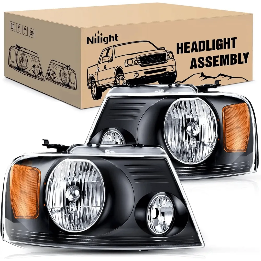 2004-2008 Ford F150 2006 Lincoln Mark LT Headlight Assembly Black Case Amber Reflector
