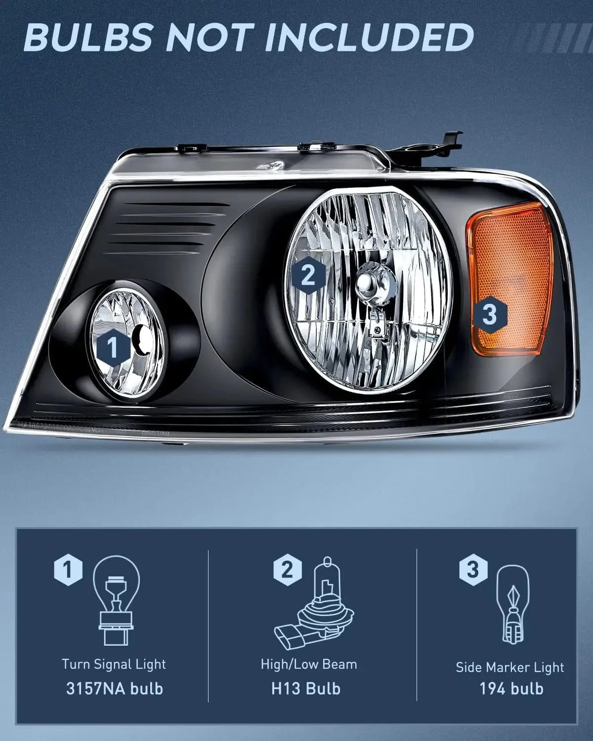 2004-2008 Ford F150 2006 Lincoln Mark LT Headlight Assembly Black Case Amber Reflector