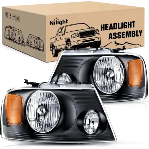 2004-2008 Ford F150 2006 Lincoln Mark LT Headlight Assembly Black Case Amber Reflector