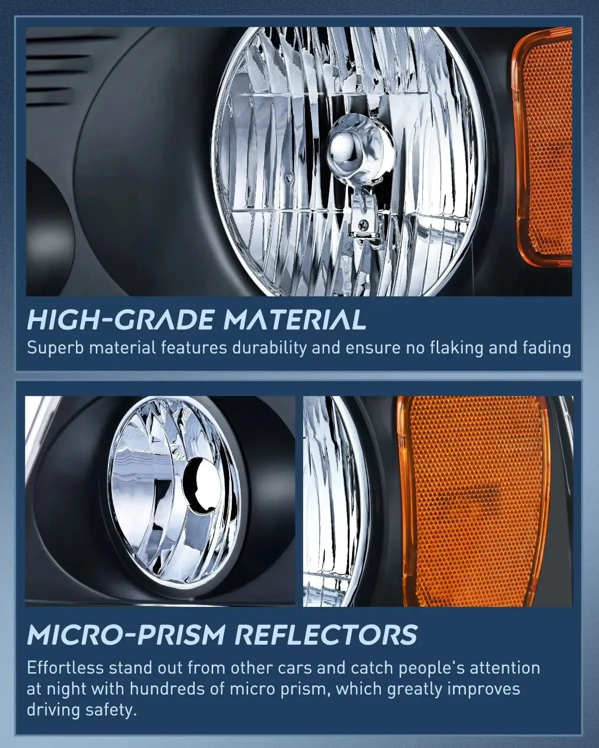 2004-2008 Ford F150 2006 Lincoln Mark LT Headlight Assembly Black Case Amber Reflector