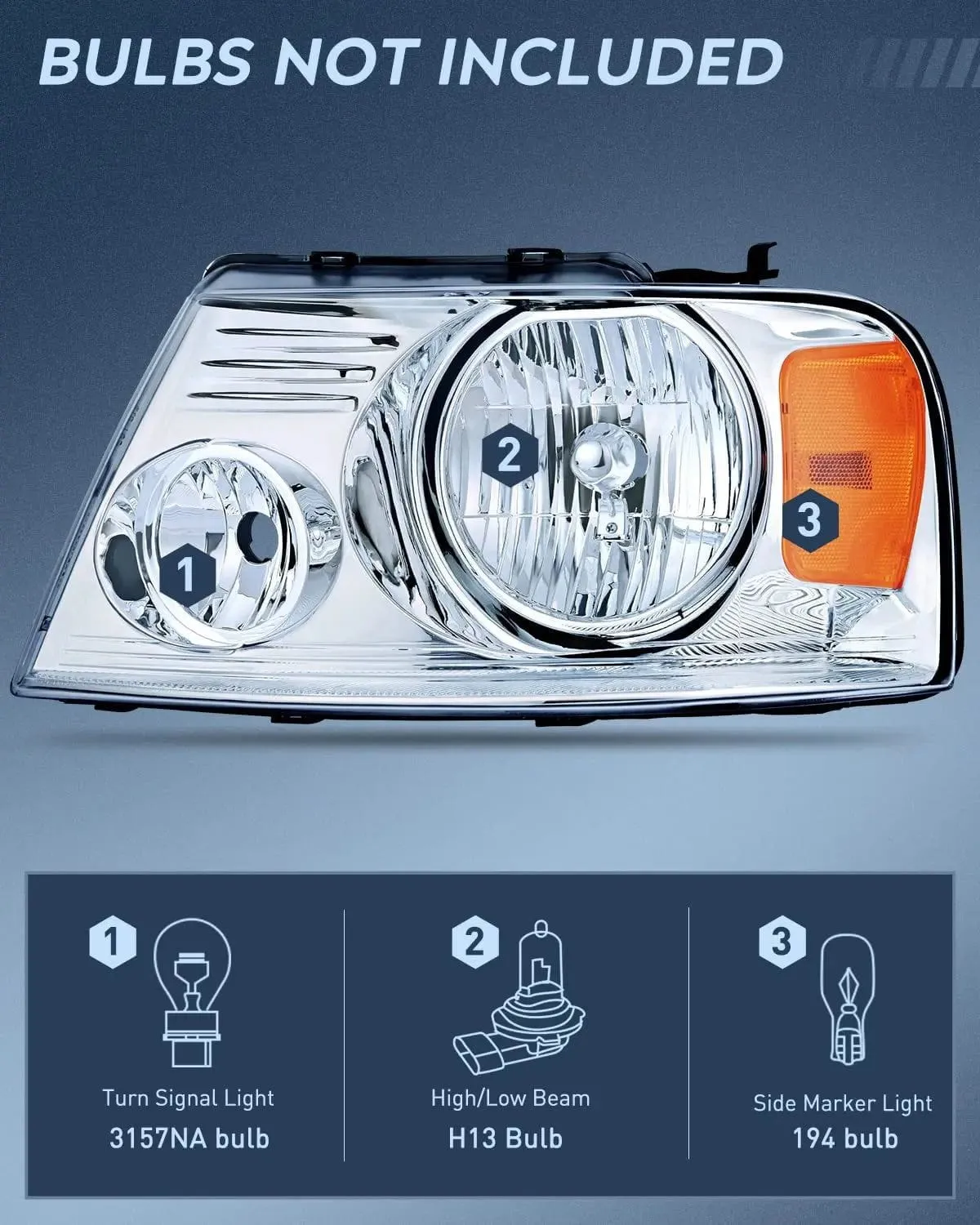 2004-2008 Ford F150 2006 Lincoln Mark LT Headlight Assembly Chrome Case Amber Reflector