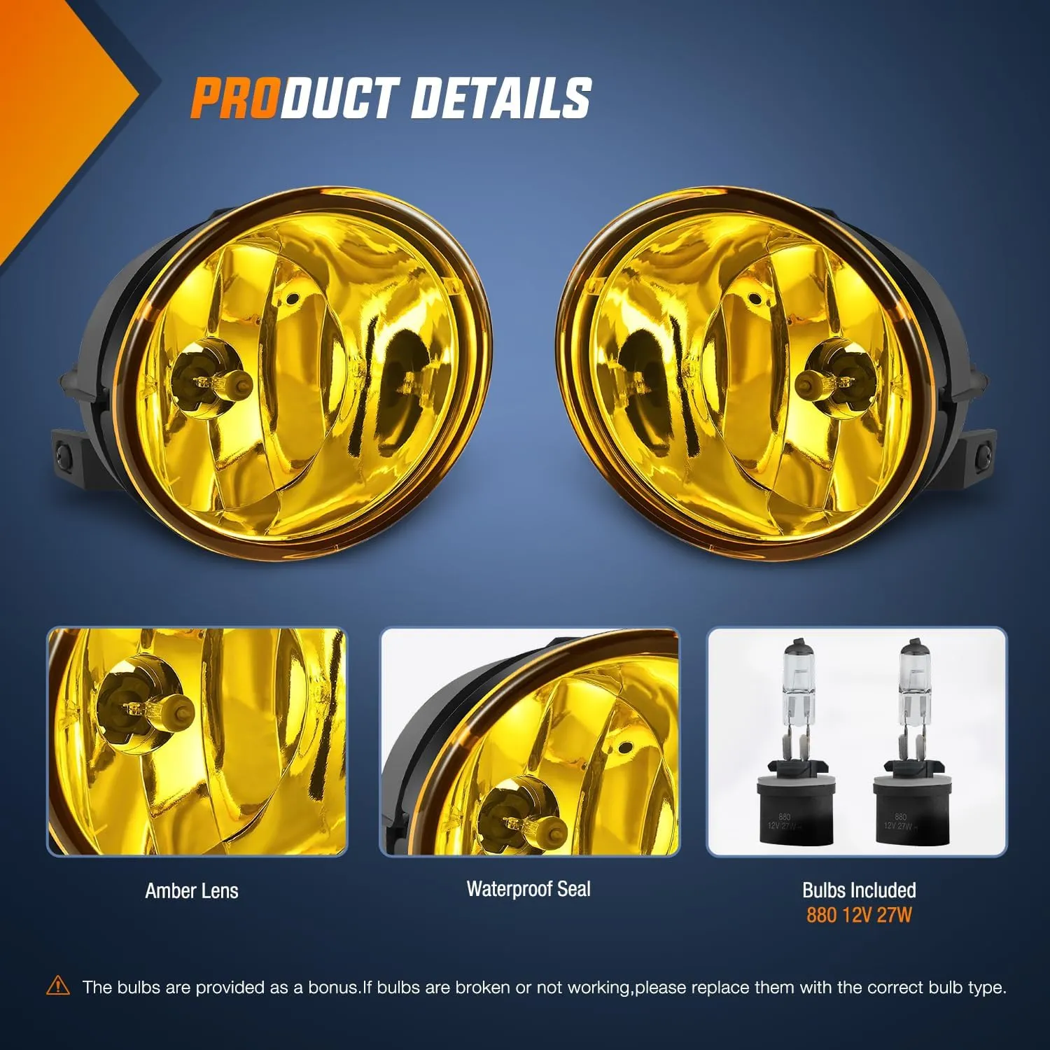2005-2007 Nissan Armada 2004-2015 Titan Fog Light Assembly Amber Lens 880 Bulbs