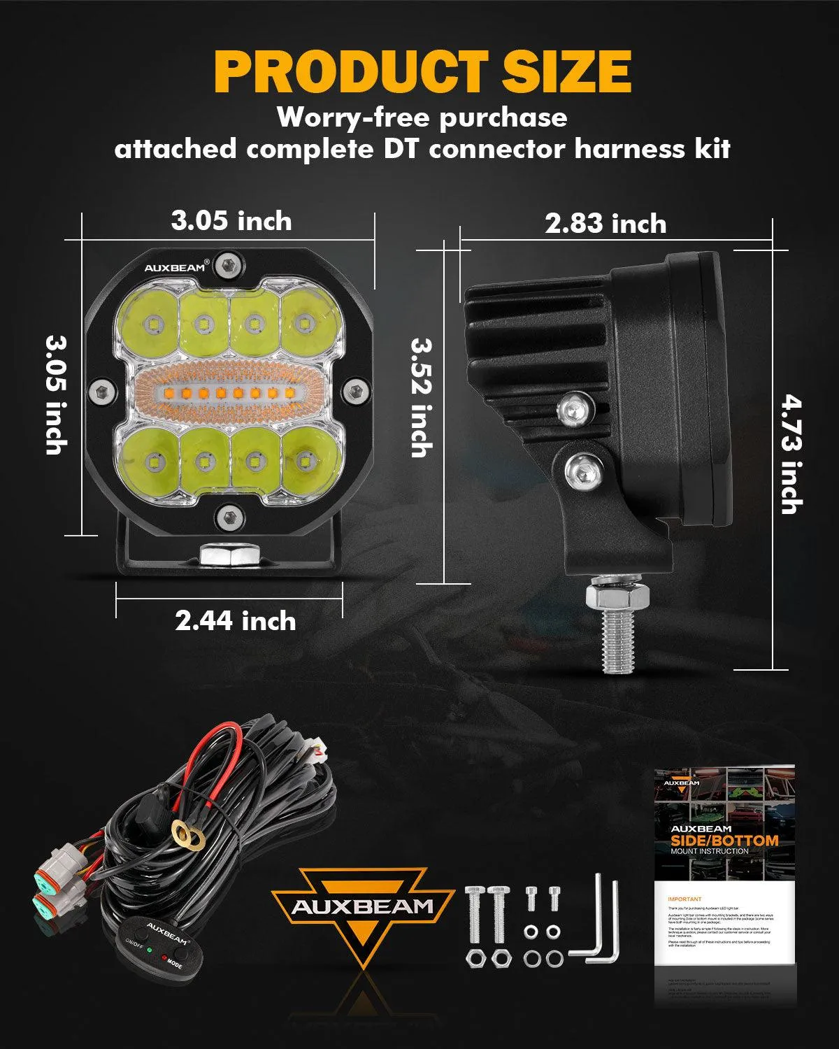 3 Inch 96W 9600LM 6 Modes LED Fog Lights Kit White Yellow Flashing for 2012-2022 Toyota Tacoma/ 2010-2022 Toyota 4Runner / 2014-2022 Toyota Tundra