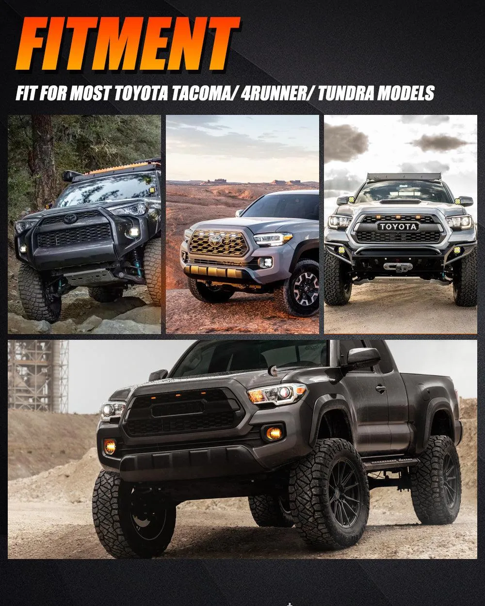 3 Inch 96W 9600LM 6 Modes LED Fog Lights Kit White Yellow Flashing for 2012-2022 Toyota Tacoma/ 2010-2022 Toyota 4Runner / 2014-2022 Toyota Tundra