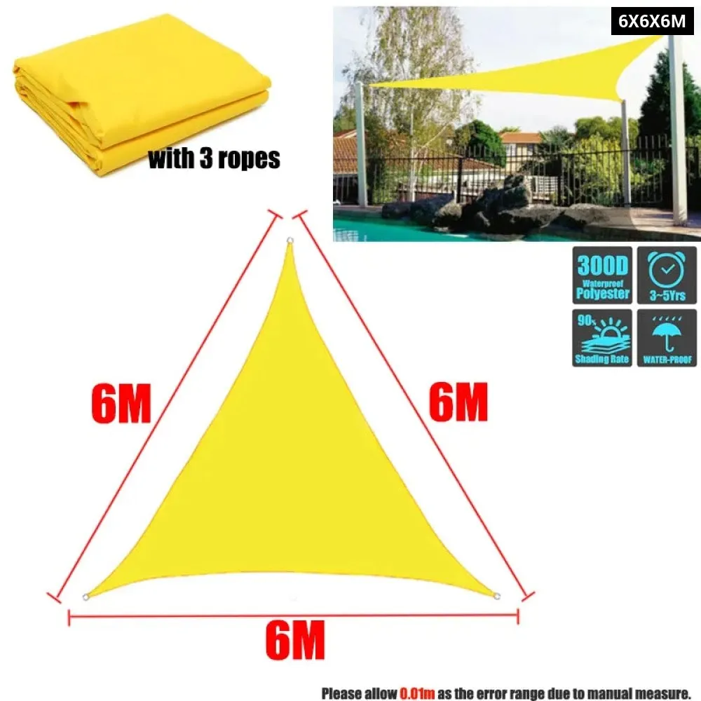 300d Regular Triangle Shade Sail Yellow Waterproof Polyester Awning Outdoor Sun Shelter Garden Camping