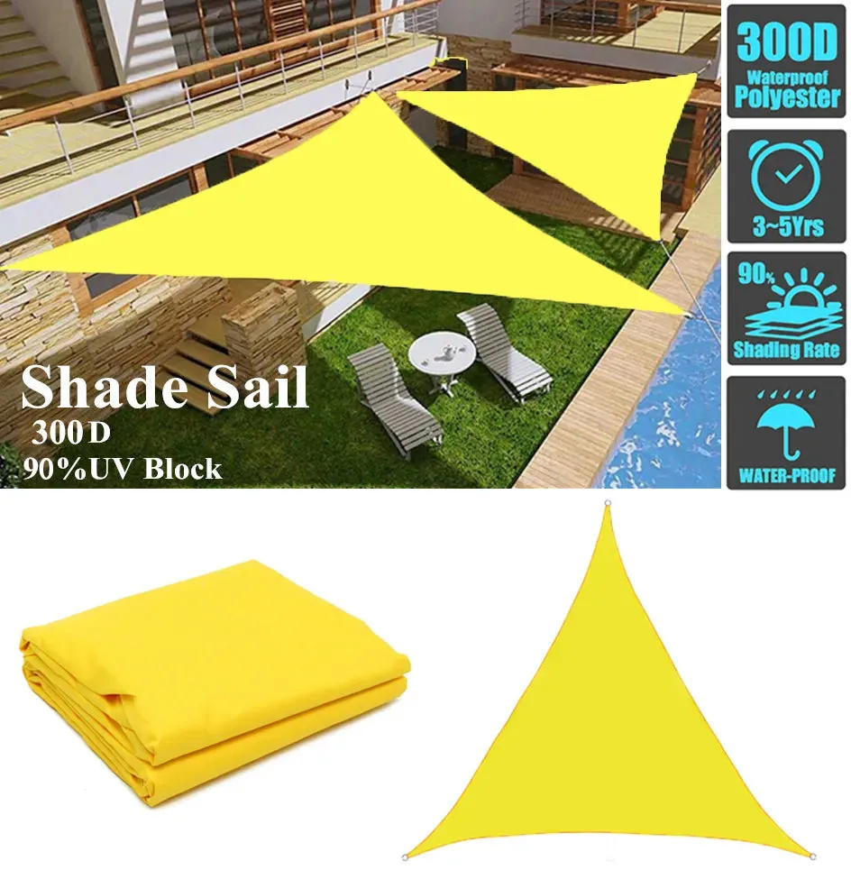 300d Regular Triangle Shade Sail Yellow Waterproof Polyester Awning Outdoor Sun Shelter Garden Camping