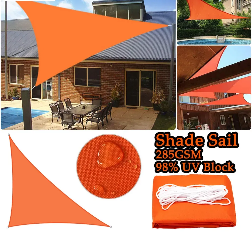 300d Sun Shade Sail Orange Home Outdoor Garden Waterproof Canopy Patio Plant Cover Uv Block Awning Decoration Sunshade Triangle