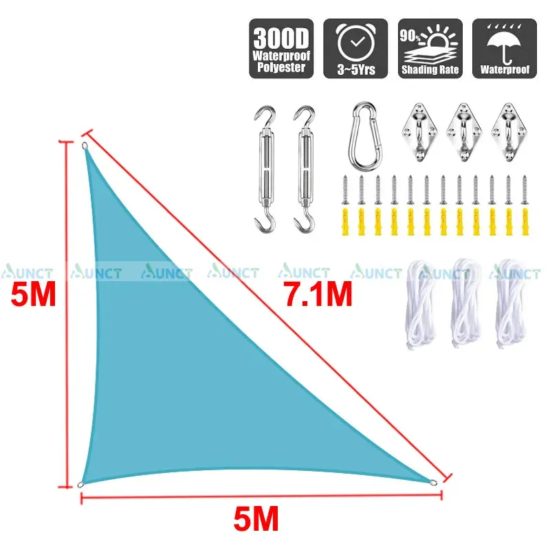 5x5x7.1m Triangle Uv Block Sun Shade Sail Perfection Outdoor Patio Garden Hiking Camping Car Parking