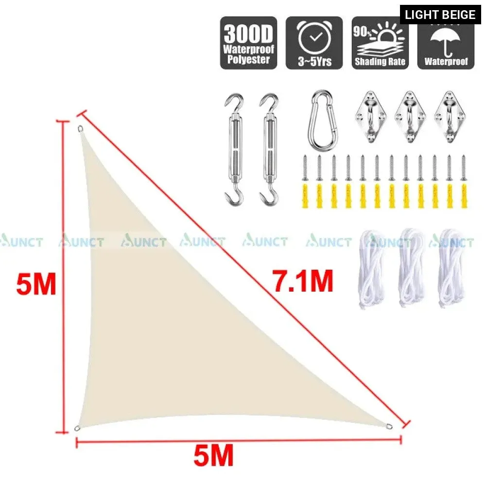 5x5x7.1m Triangle Uv Block Sun Shade Sail Perfection Outdoor Patio Garden Hiking Camping Car Parking