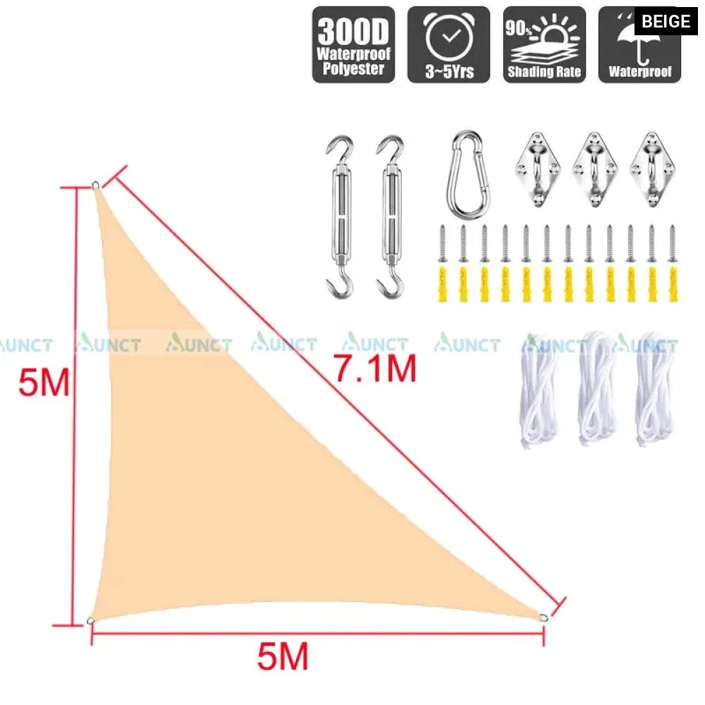 5x5x7.1m Triangle Uv Block Sun Shade Sail Perfection Outdoor Patio Garden Hiking Camping Car Parking