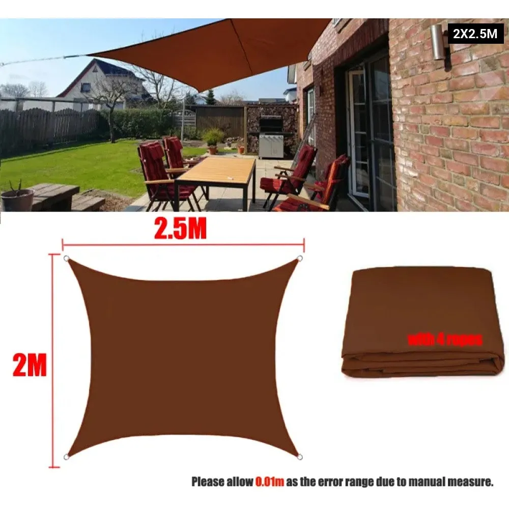 Brown 300d Waterproof Oxford Square Rectangle Sun Shade Sail Garden Yard Shade Sun Canopy Camping Sail Awning