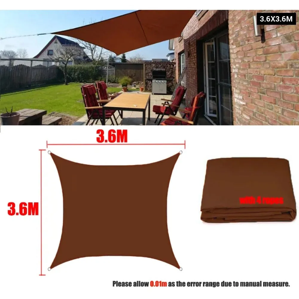 Brown 300d Waterproof Oxford Square Rectangle Sun Shade Sail Garden Yard Shade Sun Canopy Camping Sail Awning
