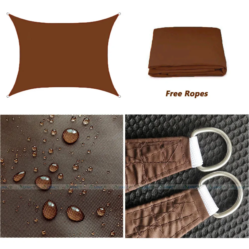 Brown 300d Waterproof Oxford Square Rectangle Sun Shade Sail Garden Yard Shade Sun Canopy Camping Sail Awning